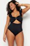 Black Balconette Accessory Detailed Ruffled Sleeves Plus Size Swimsuit Tbbss23Am00030