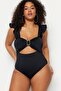 Black Balconette Accessory Detailed Ruffled Sleeves Plus Size Swimsuit Tbbss23Am00030 - 8