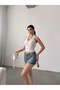 Women's Shirt Collar Button Detailed Backless Crop Blouse White - 5
