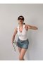 Women's Shirt Collar Button Detailed Backless Crop Blouse White - 7