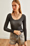 Women's Washable Anthracite Wide Collar Camisole Blouse Blz-19000722 - 4