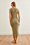 Women's Khaki Openwork Detailed Slit Summer Knitwear Dress Elb- 19002233 - 7