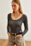 Women's Washable Anthracite Wide Collar Camisole Blouse Blz-19000722 - 5