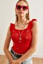 Women's Red Sleeve Ruffled Embroidery Detailed Knitwear Blouse Blz- 19002607 - 6