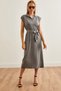 Smoked Polo Collar Thick Corded Women's Knitwear Summer Dress - ELB-19002232