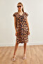 Leopard Print Camel Knitwear Summer Dress - V-Neck, Digital Print, ELB-19002227 - 2