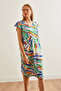 Women's Mint Green Digital Printed V-Neck Summer Knit Dress ELB-19002227 - 4
