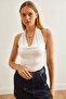 Women's Ecru Neck Strap Degaje Collar Bottom Snap Bodysuit Bdy- 00000050 - 4