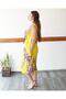 Viscose Cotton Sleeveless Pocketed Coral Patterned Yellow Dress - 3