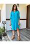 Cotton Turquoise Shirt Dress Long Sleeve Collar Pocket