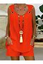 V-Neck Bird Eye Detailed Blouse and Short Aerobin Set - Zero Sleeve