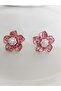 Pink Flower Earrings with Pearls - 4