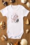 Organic %100 Cotton Father and Son Elephant Printed Short-Sleeved Baby Snap-Fastened Bodysuit Bodysuit 5447