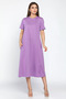 Purple Short Sleeve Dress with Crew Neck and Pockets