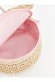 Pink Cat Figured Straw Shoulder Bag for Girl - with Ribbon Detail, Diameter 17 - 3