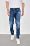 Men's Blue Slim Fit Lycra Jean Trousers - Frayed - 2