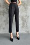 women's narrow leg pleated with belt seasonal fabric pants striped black - 6