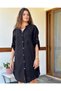 Cotton Black Shirt Dress Long Sleeve Collar Pocket - 5