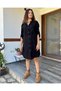 Cotton Black Shirt Dress Long Sleeve Collar Pocket