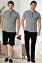 Gray Summer 100% Cotton Plus Size Men's Pajama Set with Shorts