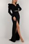 New Season Deep Slit Long Sleeved Evening Dress and Graduation Dress with Plastic Chain Detail 582260 722 - 4