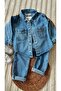 Girl's Denim Suit with Floral Pattern - 3