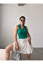 Women's Shirt Collar Button Detailed Backless Crop Blouse Green - 4
