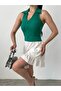 Women's Shirt Collar Button Detailed Backless Crop Blouse Green - 8