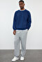 Navy Blue Oversize/Wide Cut Fleece Inside/Warm Raglan Sleeve Sweatshirt Tmnaw23Sw00190 - 3