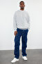 Gray Melange Oversize/Loose Fit Fleece Inside/Warm Raglan Sleeve Sweatshirt Tmnaw23Sw00190 - 3