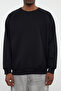 Siyah Oversize/Geniş Kesim İçi Polar/Sıcak Tutan Reglan Kol Sweatshirt TMNAW23SW00190 - 3