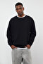 Siyah Oversize/Geniş Kesim İçi Polar/Sıcak Tutan Reglan Kol Sweatshirt TMNAW23SW00190 - 2