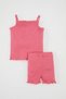 Baby Girl Printed Corded Fabric Ribbed Knit Strappy Blouse and Shorts 2-Piece Set - 2