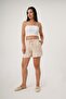 Guipure Detailed Beige Shorts with Elastic Waist - 5