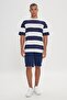 Men's White-Navy Blue Loose Fit Loose Fit 100% Cotton Striped Crew Neck T-Shirt - 3