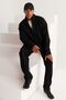 Men's Black Oversize Loose Fit Fleece Thread Standing Bato Collar Cotton Sweatshirt - 2