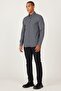 Men's Navy Blue Slim Fit Slim Fit Hidden Button Collar Checkered Thick Tufted Winter Shirt - 2