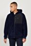 Men's Navy Blue Oversize Loose Cut Hooded Sherpa Fleece Sweatshirt Jacket - 3