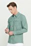 Men's Green Slim Fit Narrow Cut Classic Collar Cotton Shirt - 4