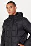 Men's Black Standard Fit Normal Cut Stand Collar Padded Outdoor Puffer Coat - 5