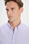 Men's Lilac Easy-Iron Seersucker Print Oxford Slim Fit Slim Fit Buttoned Lapel Stretchy Shirt - 4