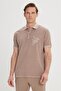 Men's Dark Beige Slim Fit Slim Fit 100% Cotton Printed Polo Collar T-Shirt - 3