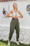 Khaki Pocketed Mesh Detailed Washed Woven Elastic Waist Jogger Casual Trousers - 4