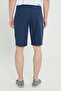 Men's Navy Blue Linen Comfort Fit Relaxed Cut Shorts with Side Pockets - 6