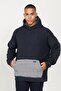Men's Indigo Melange Oversize Loose Cut 3 Thread Hooded Sweatshirt with Fleece Inside