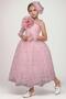Girl's One-Sleeve Off-Shoulder Floral Brooched Dress with Lace Detailing and Powder Finish