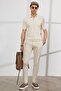 Men's Ecru Slim Fit Slim Fit Side Pocket Cotton Flexible Dobby Trousers - 3