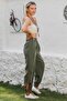 Khaki Pocketed Mesh Detailed Washed Woven Elastic Waist Jogger Casual Trousers - 7
