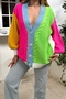 Women's Standard Size Multi-Colored Buttoned Oversize Knitwear Cardigan