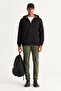 Men's Black Slim Fit Slim Fit Hooded Cotton Sweatshirt Jacket - 2